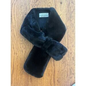 PRESTON YORK Faux Fur Stole Neck Warmer Scarf Black Lambswool Angora Blend VTG